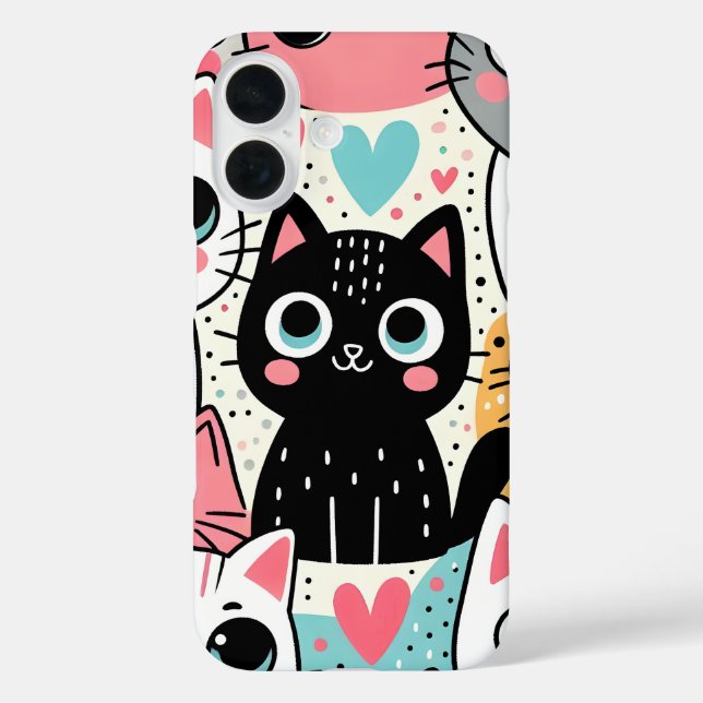 Cute Kawaii Cat Faces and Hearts Whimsical Case-Mate iPhone Case (Back)