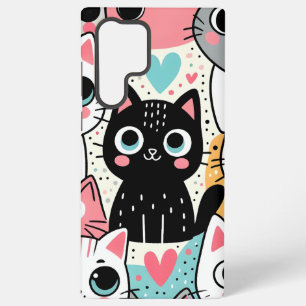 Cute Kawaii Cat Faces and Hearts Whimsical Samsung Galaxy Case