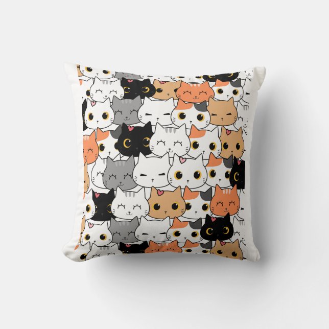 Cute Kawaii Cat Faces Pattern  Cushion (Front)