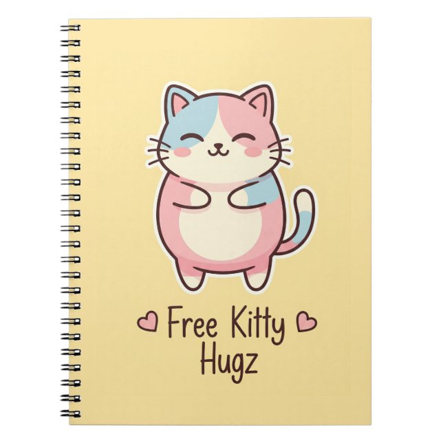 Cute Kawaii Cat "Free Pup Hugz" Personalized Pas Notebook (Front)