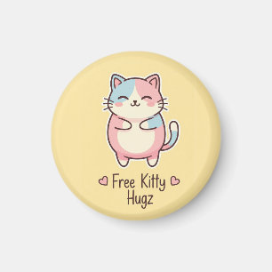 Cute Kawaii Cat "Free Pup Hugz" Quirky Pastel Magn Magnet