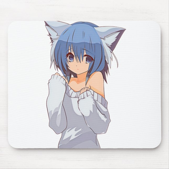 Cute Kawaii Cat-girl Waifu Mouse Mat (Front)