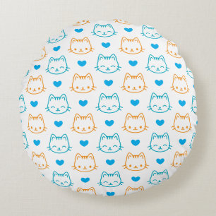 Cute Kawaii Cat Heart Pattern Pastel Kids Nursery Round Cushion