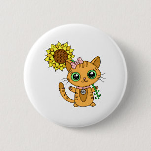 Cute Kawaii Cat Holding Flower 6 Cm Round Badge