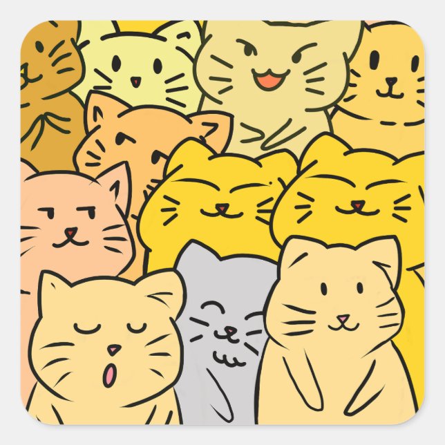 Cute Kawaii Cat Illustration Stickers (Front)