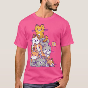 Cute Kawaii Cat Kitty Meowtain Cats Pile Chibi Wom T-Shirt