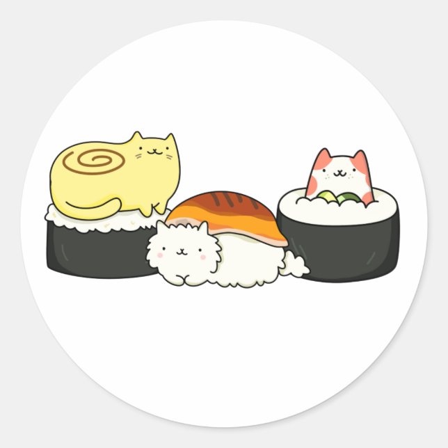 Cute Kawaii Cat-lifornia Sushi Roll Classic Round Sticker (Front)
