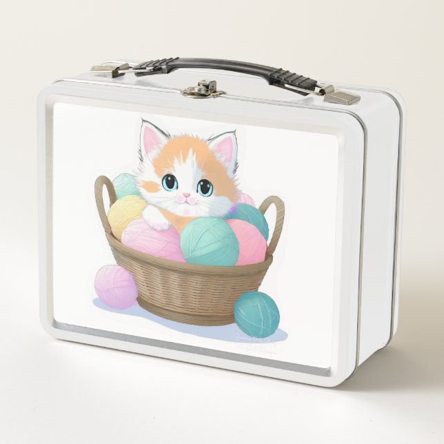 cute kawaii cat metal lunch box (Front)