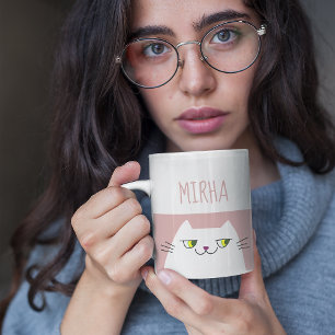 Cute Kawaii Cat Name Mug Minimal Pink Gift