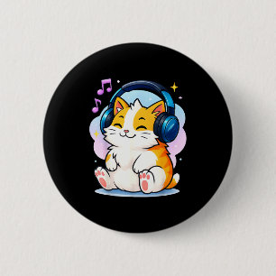 Cute Kawaii Cat Neko Funny Music Kitten Lover K-p 6 Cm Round Badge