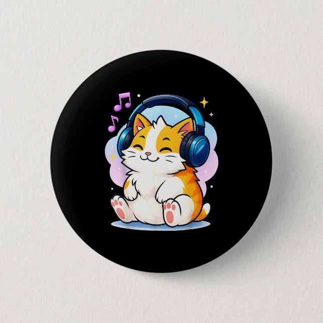 Cute Kawaii Cat Neko Funny Music Kitten Lover K-p  6 Cm Round Badge (Front)