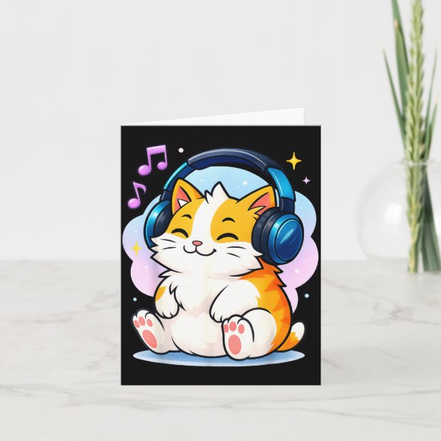 Cute Kawaii Cat Neko Funny Music Kitten Lover K-p  Card (Front)