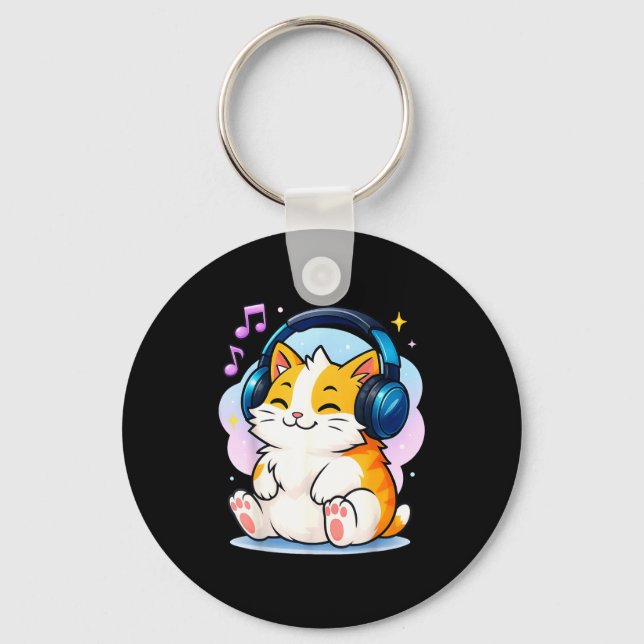 Cute Kawaii Cat Neko Funny Music Kitten Lover K-p  Key Ring (Front)