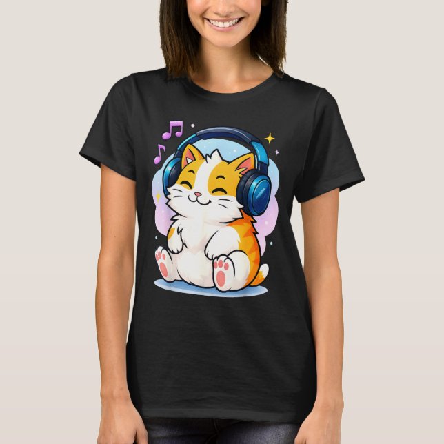 Cute Kawaii Cat Neko Funny Music Kitten Lover K-p  T-Shirt (Front)