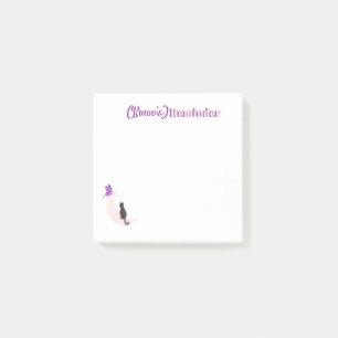 Cute Kawaii Cat on Moon with Purple Butterfly Post-it Notes