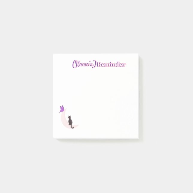 Cute Kawaii Cat on Moon with Purple Butterfly  Post-it Notes (Front)