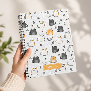 Cute Kawaii Cat Pattern Personalised Spiral Notebook