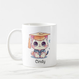Cute Kawaii Cat Personalized Graduation Coffee Mug