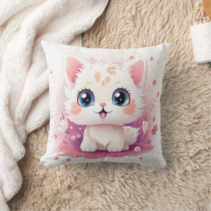 Cute Kawaii Cat Pink Theme Gift for Cat Lovers Cushion