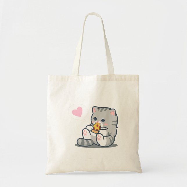 Cute Kawaii Cat Pizza Lover.png Tote Bag (Front)