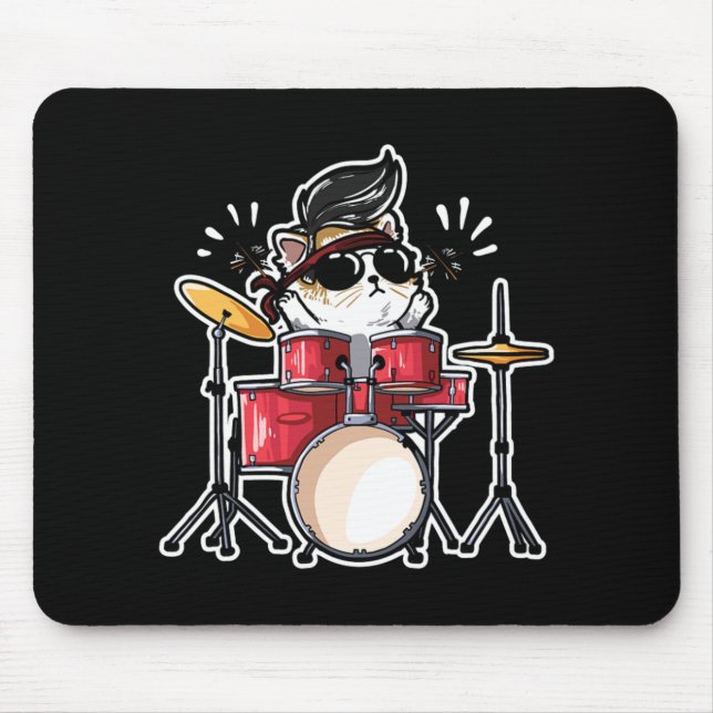 Cute Kawaii Cat Playing Drums Drummer Cats Lover Mouse Mat (Front)