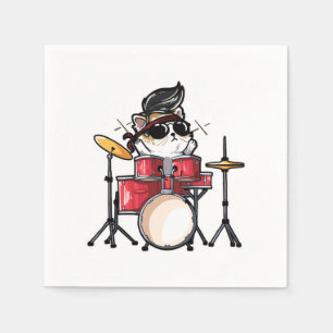 Cute Kawaii Cat Playing Drums Drummer Cats Lover Napkin