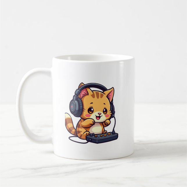 Cute Kawaii Cat Playing Video Games - Adorable Gam Coffee Mug (Left)