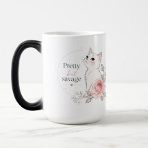 Cute Kawaii Cat "Pretty but Savage" Floral Coffee