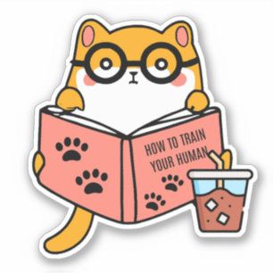 Cute Kawaii cat reading a book