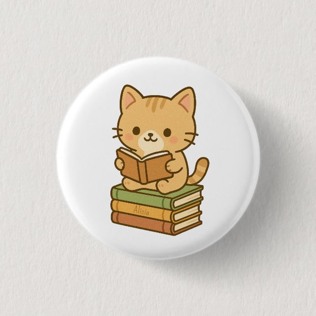 Cute Kawaii Cat Reading a Book 3 Cm Round Badge (Front)