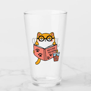 Cute Kawaii cat reading a book Glass