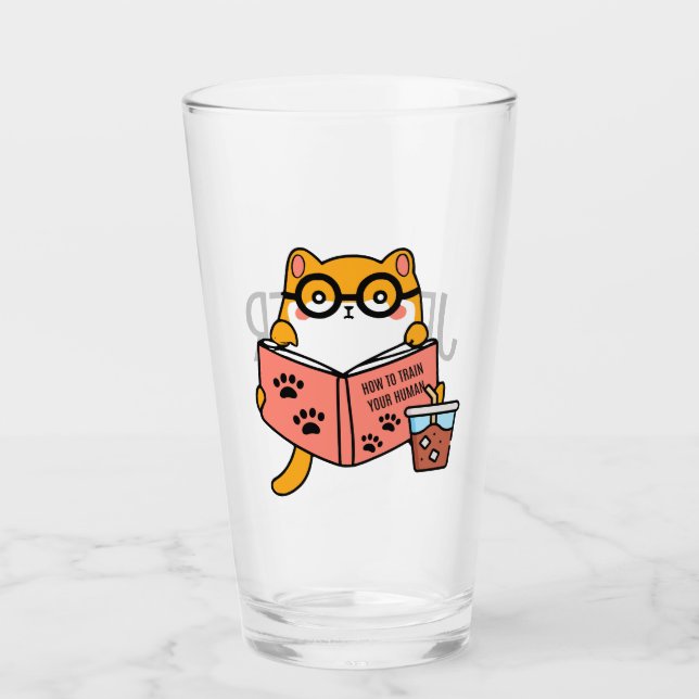 Cute Kawaii cat reading a book Glass (Front)