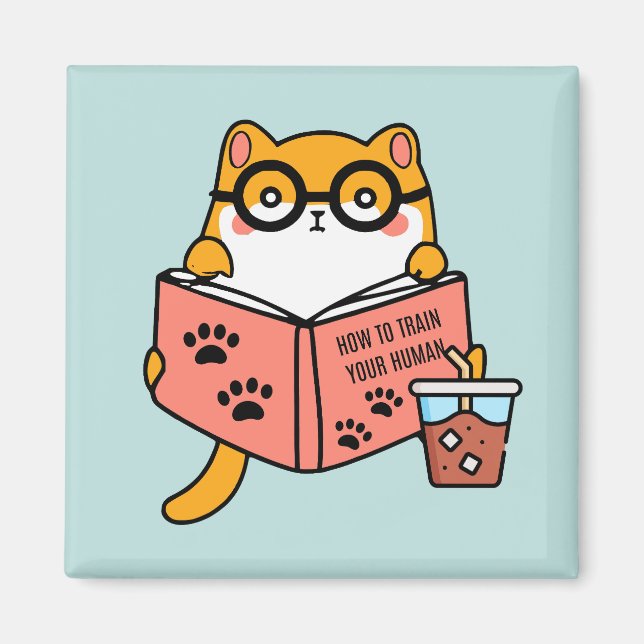 Cute Kawaii cat reading a book Magnet (Front)
