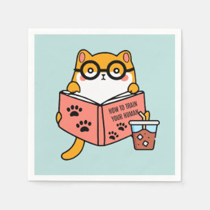 Cute Kawaii cat reading a book Napkin