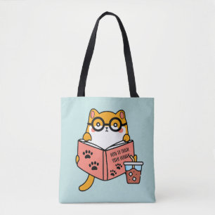 Cute Kawaii cat reading a book Tote Bag