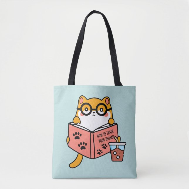 Cute Kawaii cat reading a book Tote Bag (Front)