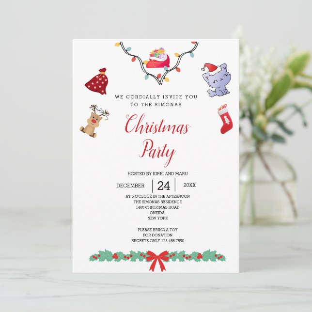 Cute Kawaii Cat Reindeer Lovers | christmas Party Invitation (Standing Front)