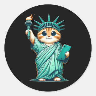 Cute Kawaii Cat Statue Of Liberty I Love New York Classic Round Sticker