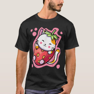 Cute Kawaii Cat Strawberry Milk Japanese Anime Wom T-Shirt