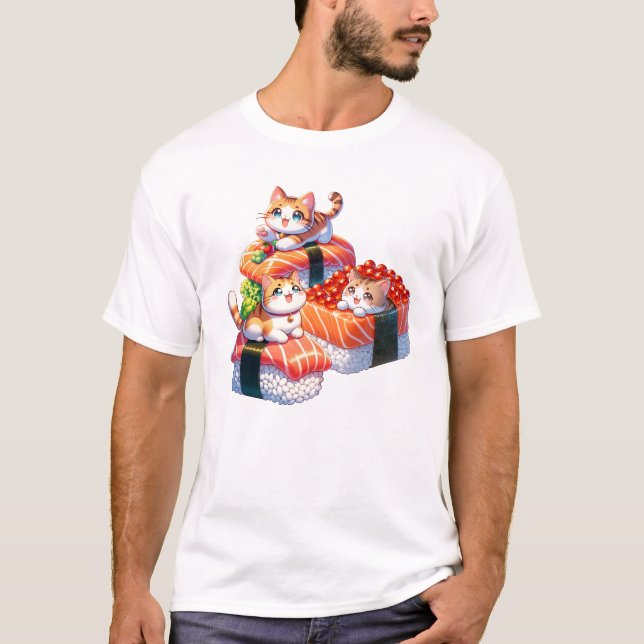 Cute Kawaii Cat Sushi Lover Japanese T-Shirt (Front)