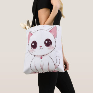Cute Kawaii Cat Tote Bag Adorable Kitty Print Cat