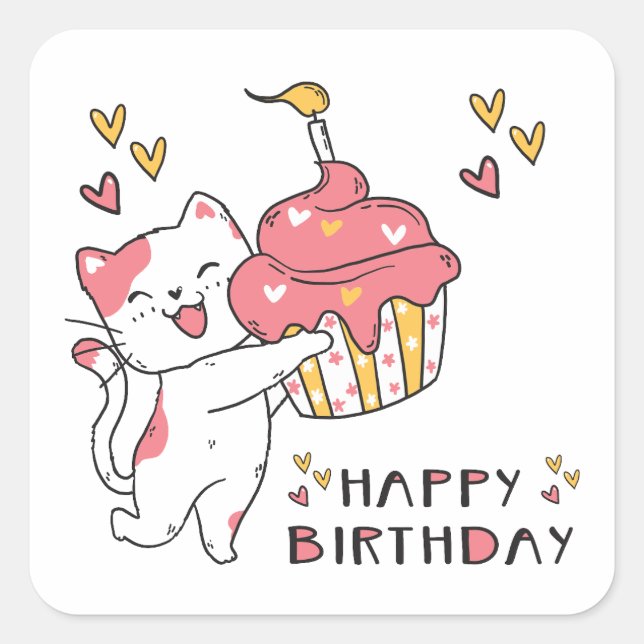 Cute Kawaii cat with cupcake  Square Sticker (Front)