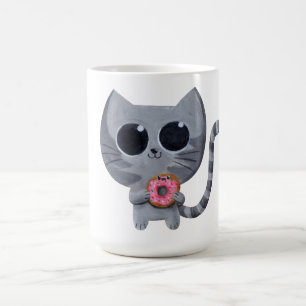 Cute Kawaii Cat with Doughnut Coffee Mug