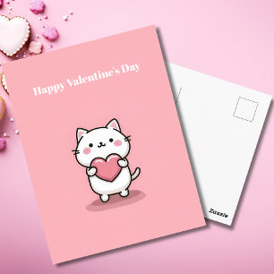 Cute Kawaii Cat with Heart Valentine`s Day Card 