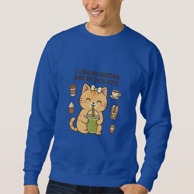 Cute Kawaii Cat with Matcha Green Tea  Sweatshirt (Front)