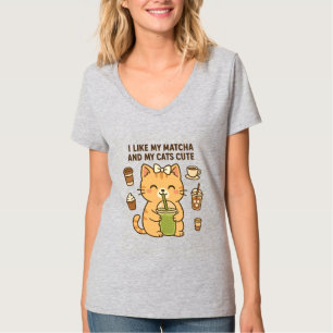 Cute Kawaii Cat with Matcha Green Tea T-Shirt