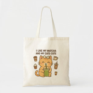 Cute Kawaii Cat with Matcha Green Tea  Tote Bag