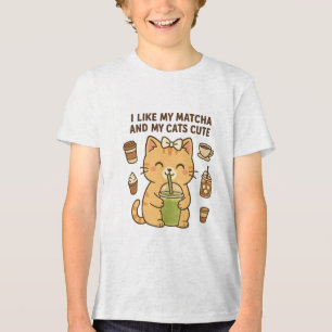Cute Kawaii Cat with Matcha Green Tea Tri-Blend Shirt