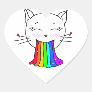 Cute kawaii cat with rainbow. Lovely emotional Heart Sticker
