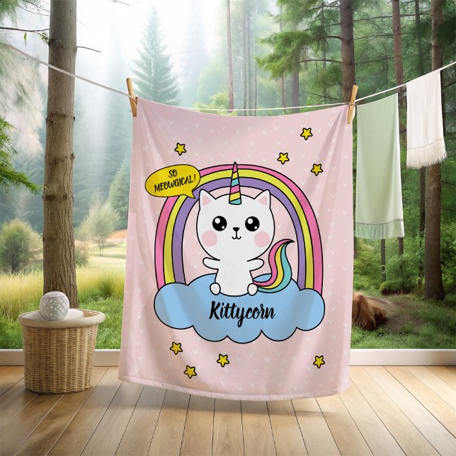 Cute Kawaii Caticorn Pink Cartoon Fleece Blanket (The two cutest animals (cat and a unicorn) come together to make...you guessed it...The Caticorn! )